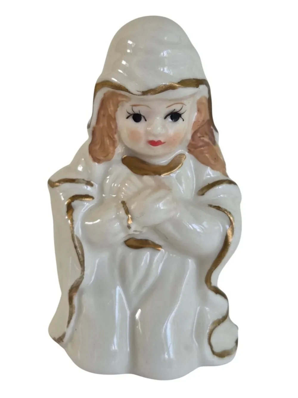 Vintage JAPAN Porcelain Nativity Set 9 pc Hand Painted White & Gold 1990's